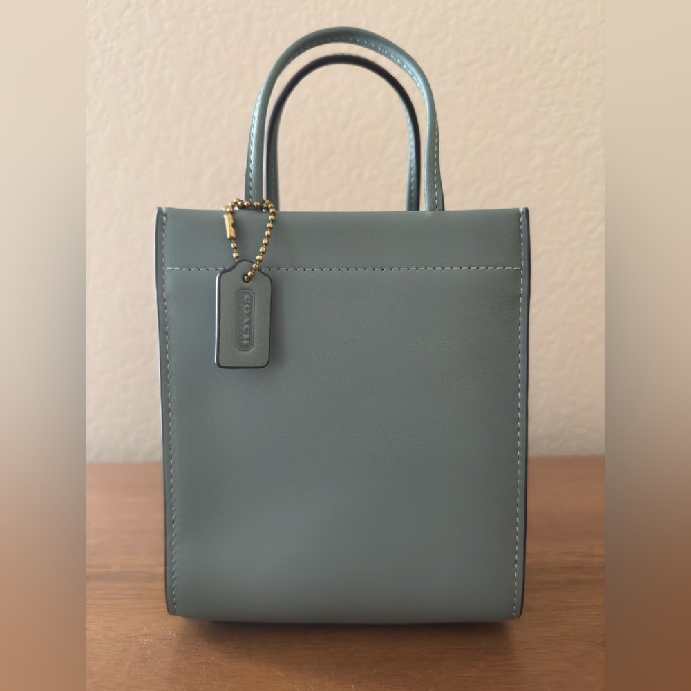 Coach Blue Leather Mini Cashin Tote Bag Crossbody Sage